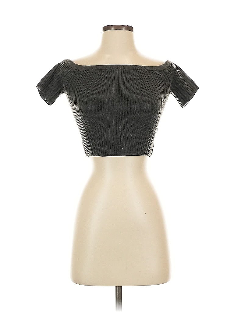 Pre-owned Aerie Short Sleeve Top Gray Strapless Neckline Tops