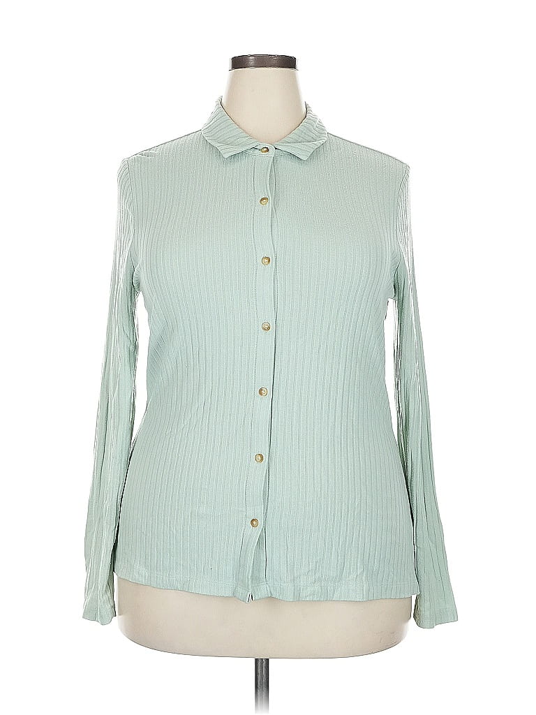 Pre-owned Lands' End Long Sleeve Blouse In Green