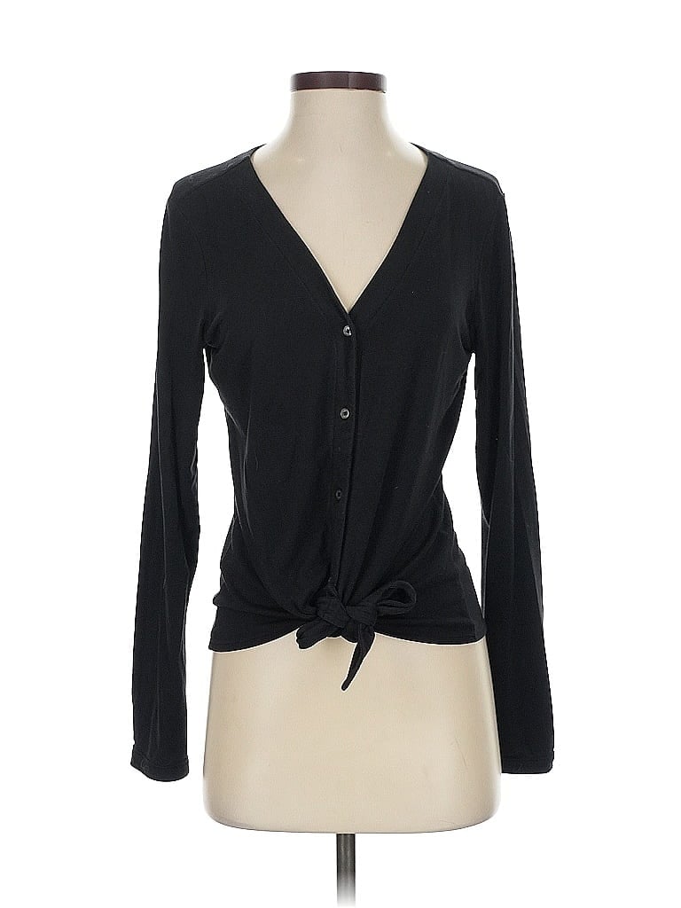 Pre-owned Tommy Bahama Long Sleeve Top Black Plunge Neckline Tops