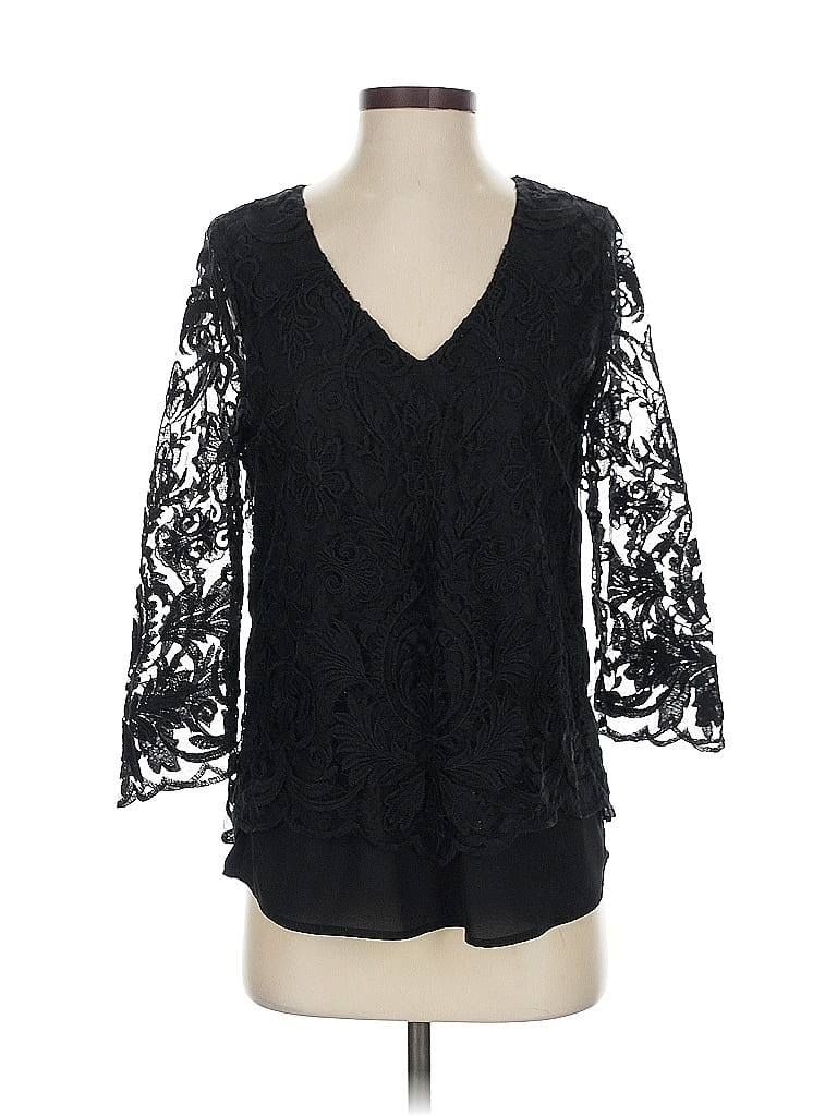 Pre-owned Karen Kane 3/4 Sleeve Blouse In Black