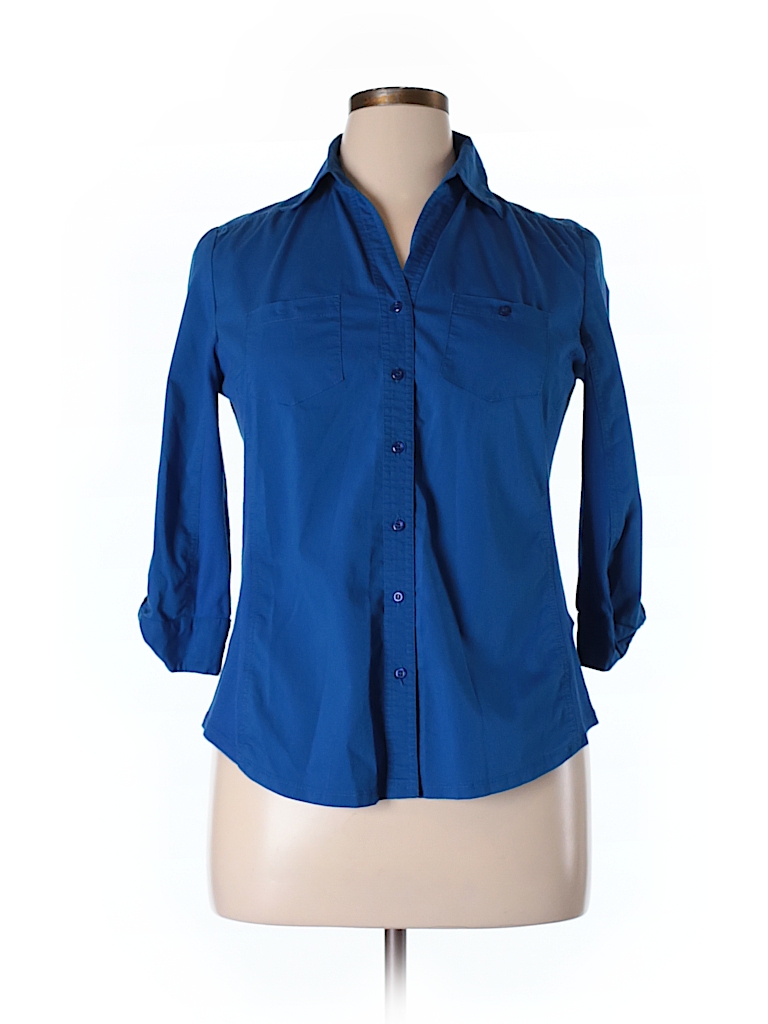 Cathy Daniels Solid Blue 3/4 Sleeve Button-Down Shirt Size XL - 69% off ...