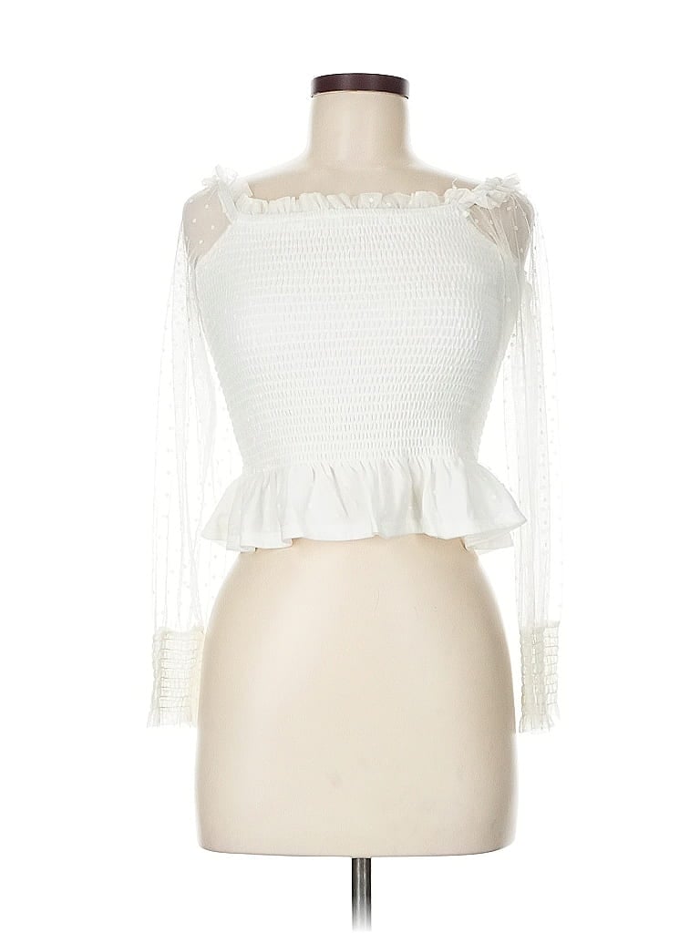Pre-owned Fashion On Earth Long Sleeve Top Ivory Sweetheart Neckline Tops In White
