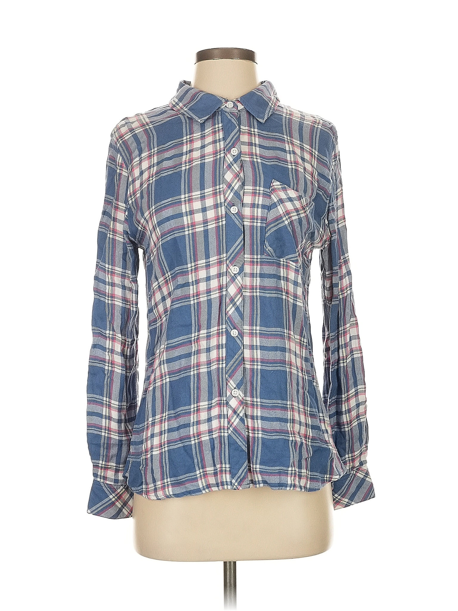 Rails 100% Rayon Plaid Blue Long Sleeve Button-Down Shirt Size S