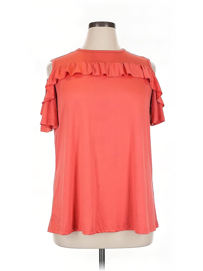 Click to view more detailed imagery on our partner's website Pre-owned Unbranded Short Sleeve Top Orange Cold Shoulder Neckline Tops