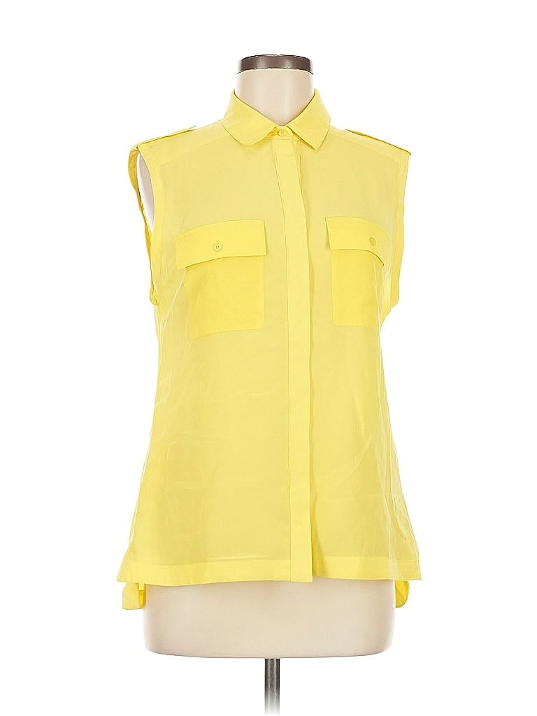 Pre-owned Bebe Sleeveless Silk Top Yellow Tie Neck Tops