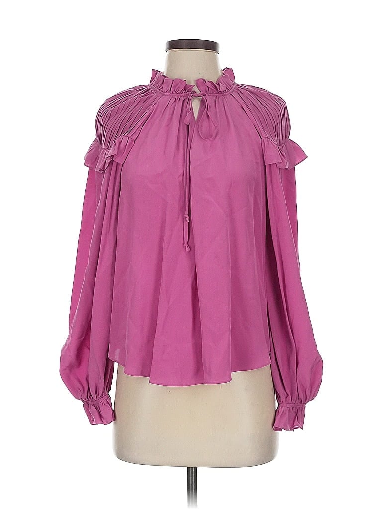 Pre-owned Gilner Farrar Long Sleeve Silk Top Pink Keyhole Neckline Tops