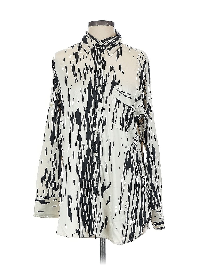 Pre-owned Ellen Tracy Long Sleeve Blouse In White