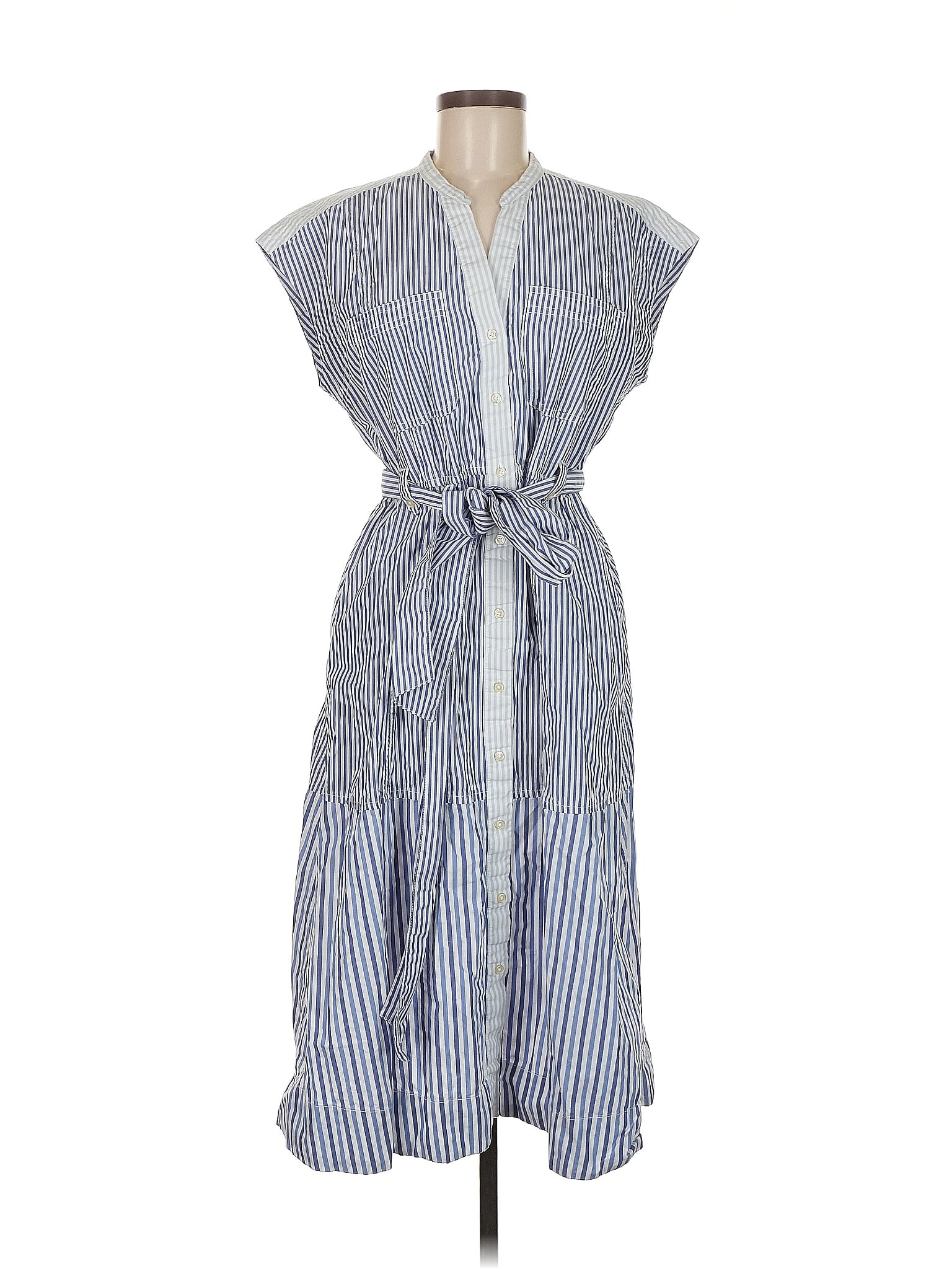 Free Assembly 100% Cotton Stripes Blue Casual Dress Size M