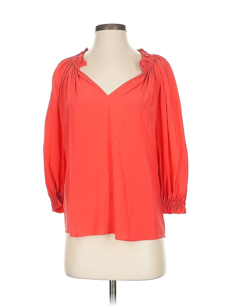 Pre-owned Gilner Farrar 3/4 Sleeve Silk Top Orange Open Neckline Tops