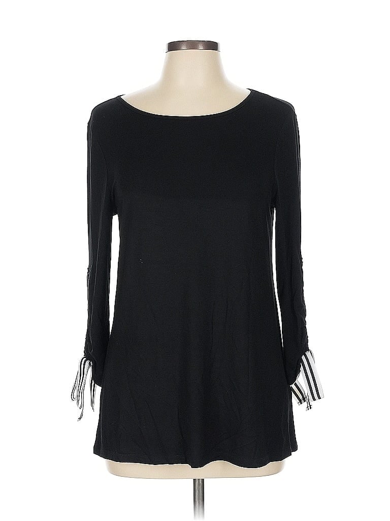 Pre-owned Cable & Gauge Long Sleeve Top Black Boatneck Tops