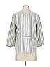Just Female Stripes Gray 3/4 Sleeve Button-Down Shirt Size S - photo 1