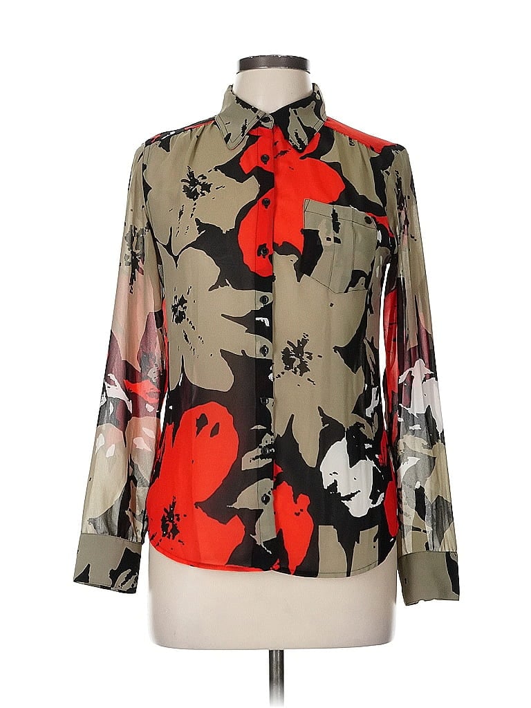 Pre-owned Guess Long Sleeve Blouse In Brown