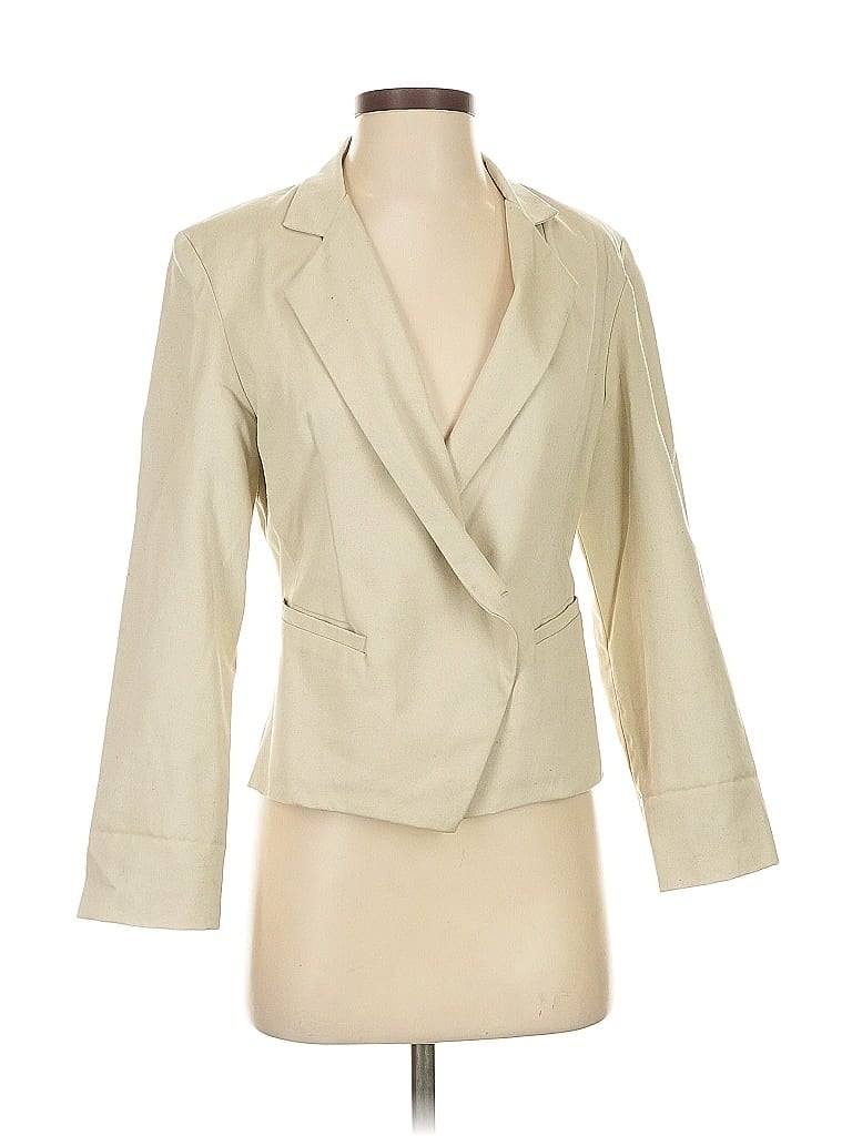 Pre-owned Amanda Uprichard 3/4 Sleeve Top Ivory Plunge Neckline Tops In White