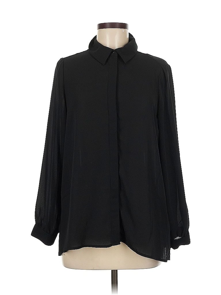 Pre-owned Adrianna Papell Long Sleeve Blouse In Black