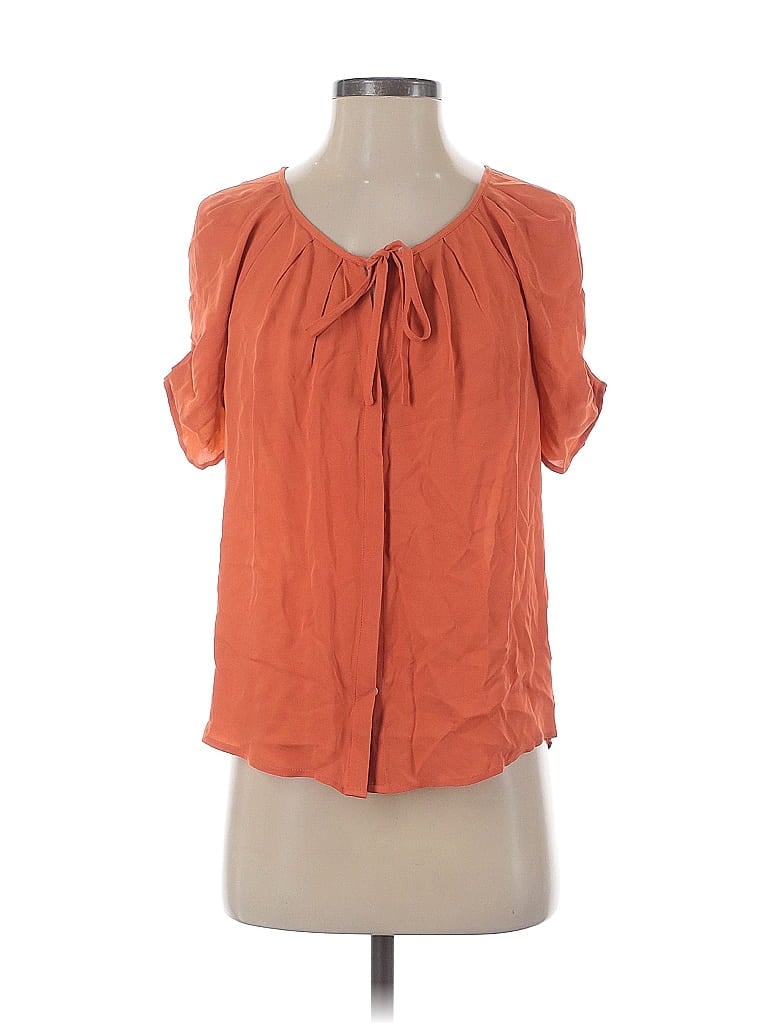 Click to view more detailed imagery on our partner's website Pre-owned Joie Short Sleeve Silk Top Orange Keyhole Neckline Tops