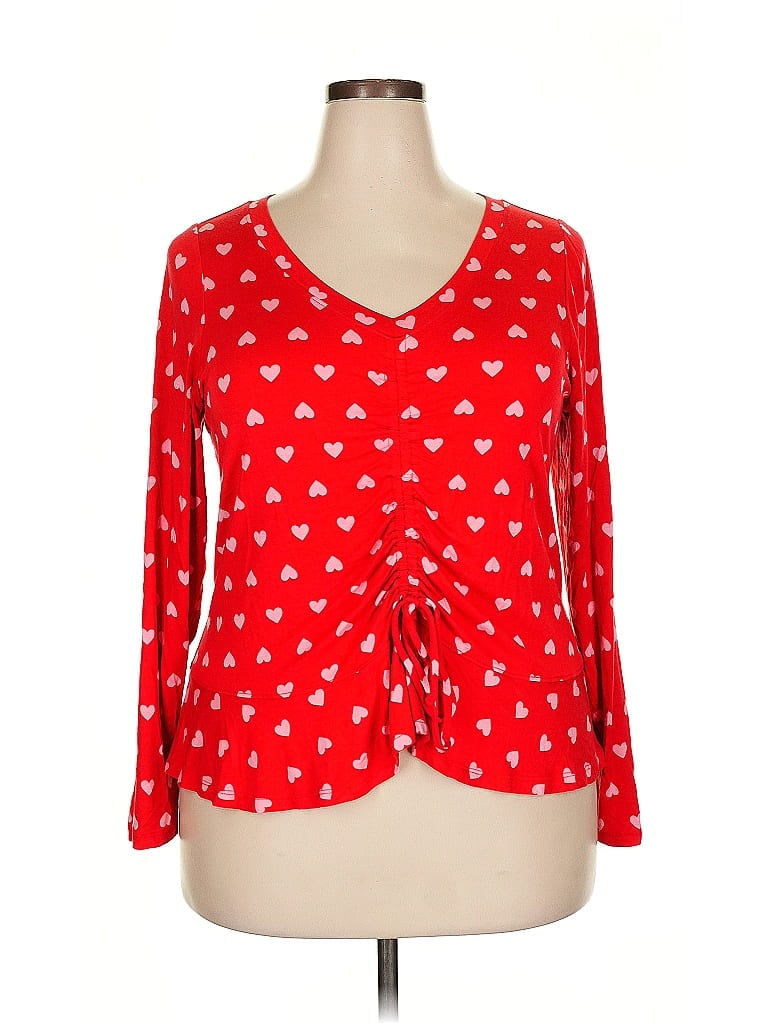 Pre-owned Lane Bryant Long Sleeve Blouse In Red