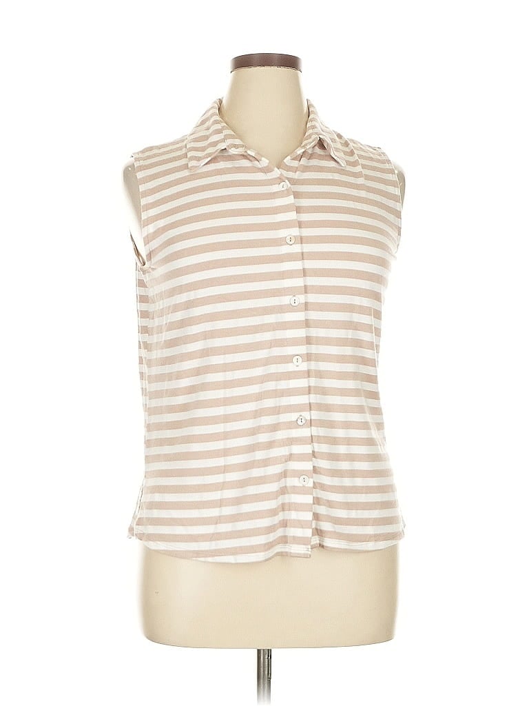 Pre-owned Notations Sleeveless Button Down Shirt In Brown