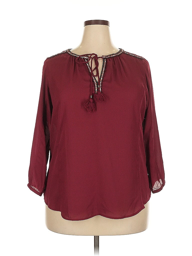 Pre-owned Dr2 3/4 Sleeve Blouse In Burgundy