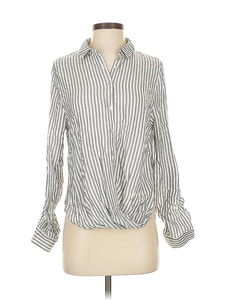 Pre-owned Love Tree Long Sleeve Blouse In Silver