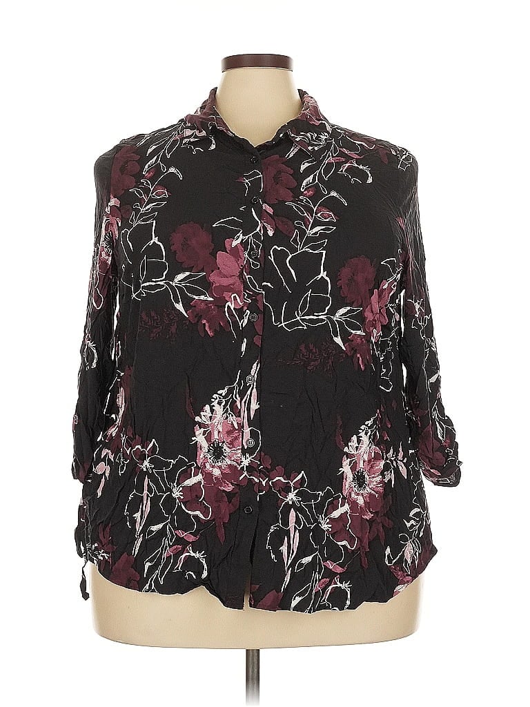 Pre-owned Prescott New York 3/4 Sleeve Blouse In Burgundy