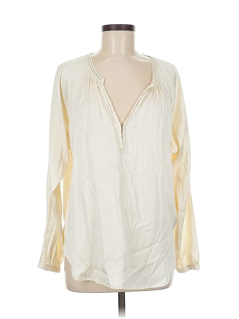 Pre-owned Vince Long Sleeve Silk Top Ivory Plunge Neckline Tops In White