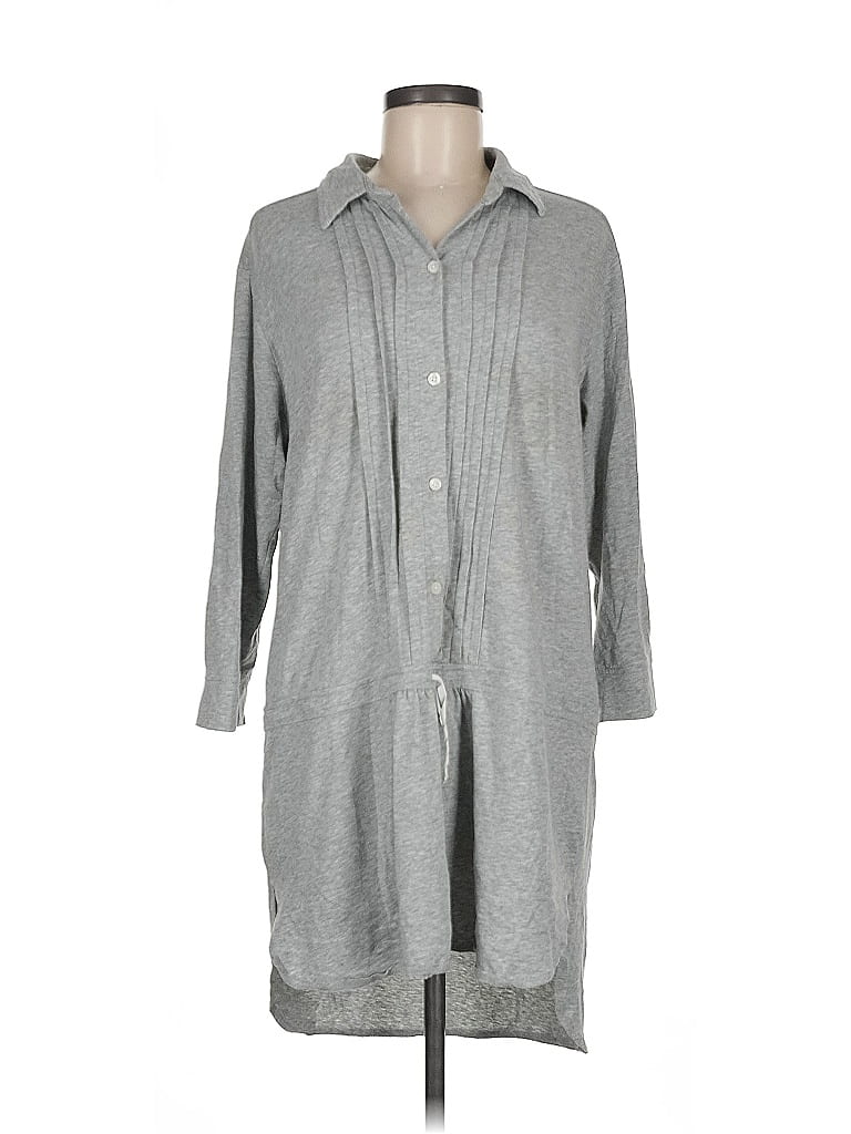 Pre-owned Dkny 3/4 Sleeve Button Down Shirt In Gray