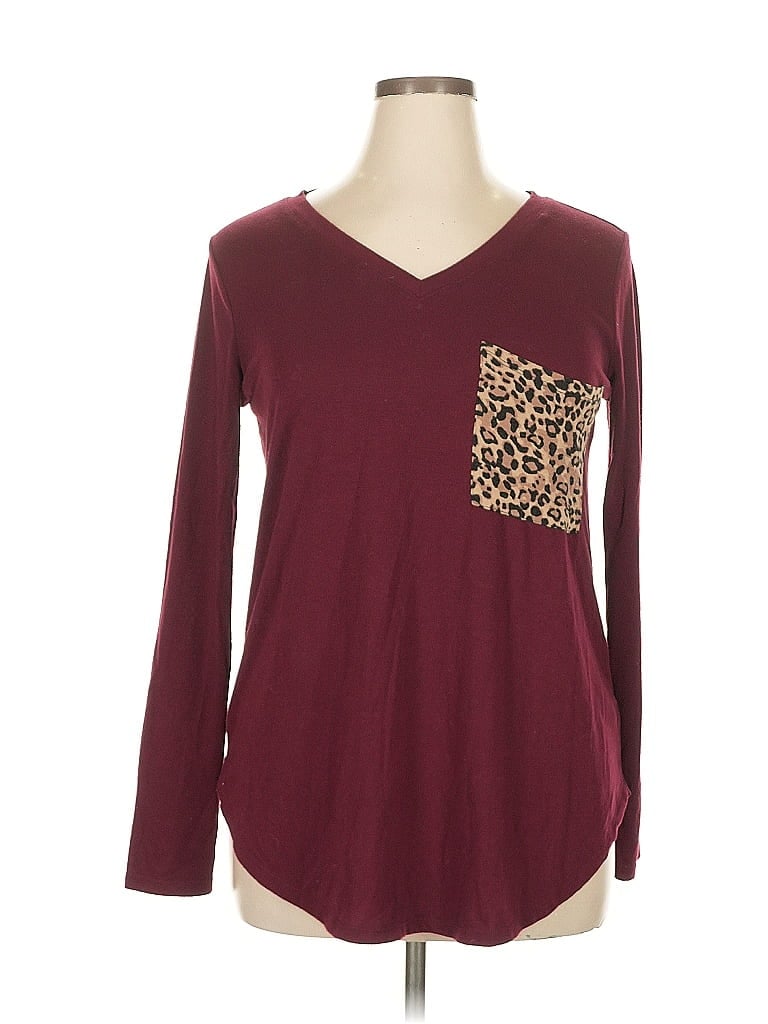 Pre-owned Zenana Long Sleeve T-shirt In Burgundy