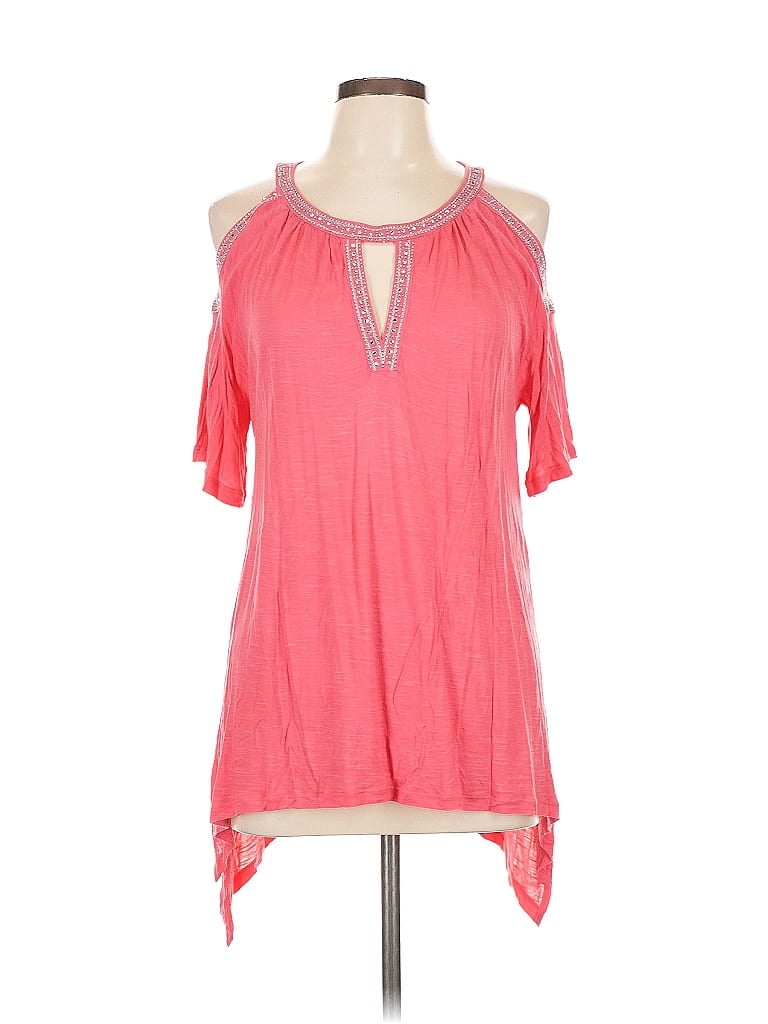 Pre-owned Inc International Concepts Short Sleeve Top Pink Cold Shoulder Neckline Tops