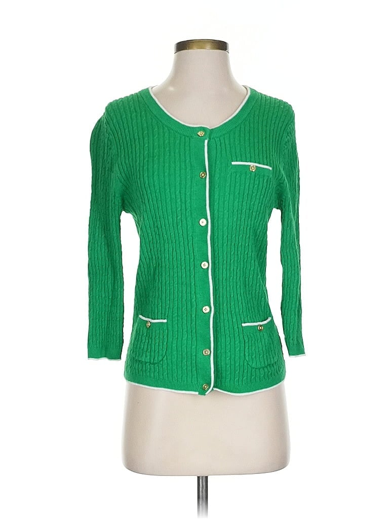 Pre-owned Lands' End Cardigan Sweater In Green