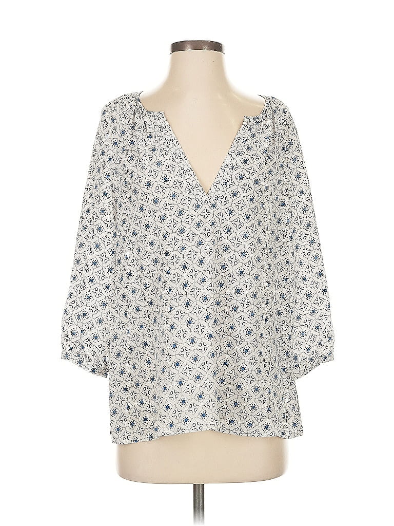 Pre-owned Joie 3/4 Sleeve Silk Top Blue Plunge Neckline Tops