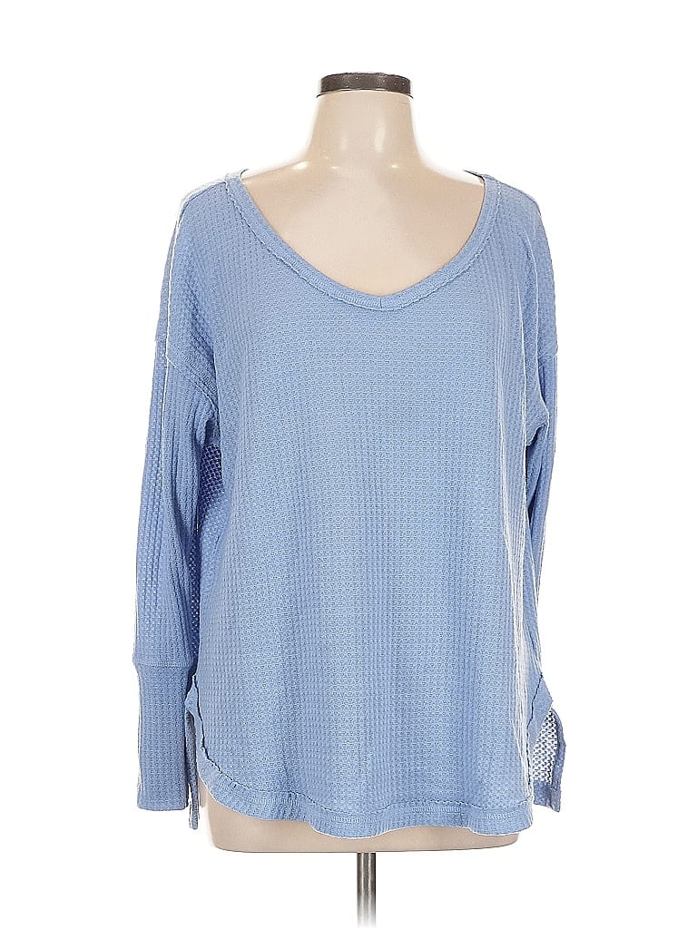 Pre-owned Vintage X America Long Sleeve Top Blue Scoop Neck Tops