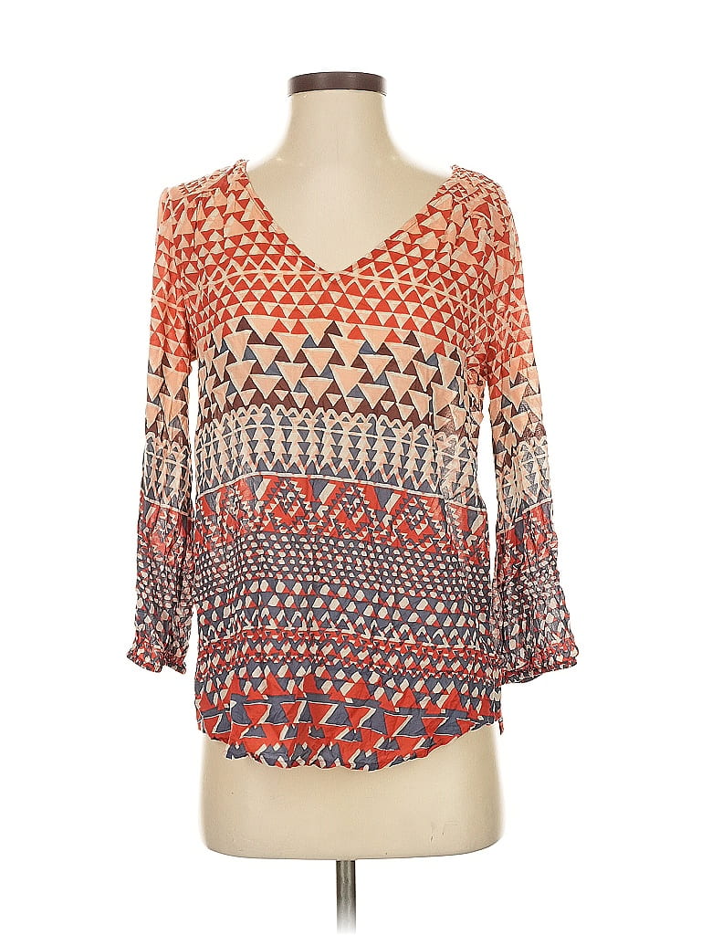 Pre-owned Lucky Brand 3/4 Sleeve Blouse In Orange