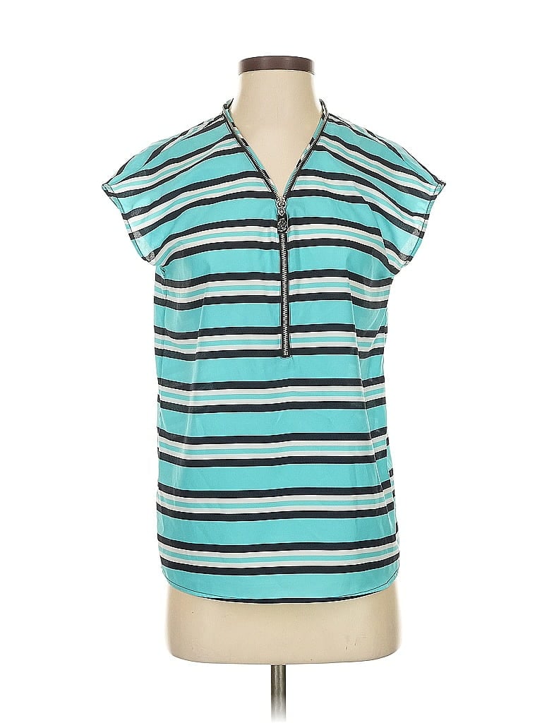 Pre-owned Michael Michael Kors Short Sleeve Top Teal Keyhole Neckline Tops In Blue