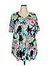 Honeyme Floral Teal Short Sleeve Blouse Size XXL - photo 1