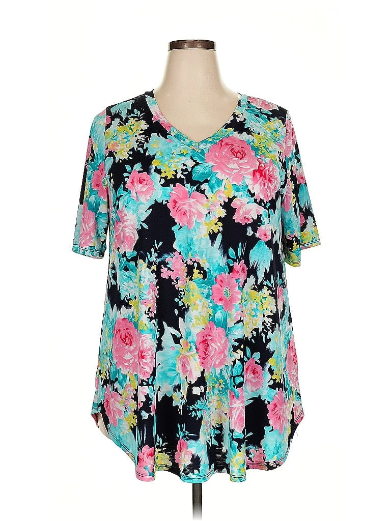 Honeyme Floral Teal Short Sleeve Blouse Size XXL - photo 1