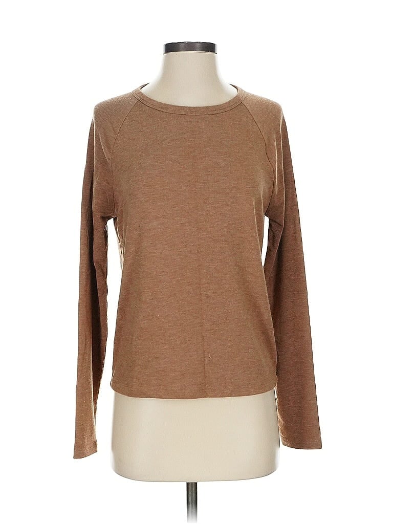 Pre-owned Wilfred Free Long Sleeve Top Tan Crew Neck Tops In Brown