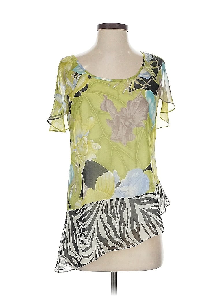 Pre-owned Soft Surroundings Short Sleeve Silk Top Green Scoop Neck Tops