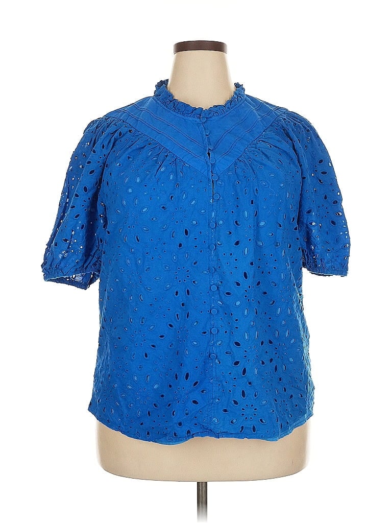 Pre-owned Prettygarden Short Sleeve Blouse In Blue