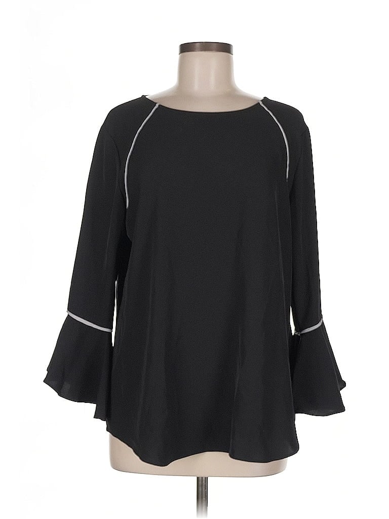 Pre-owned Calvin Klein 3/4 Sleeve Top Black Boatneck Tops
