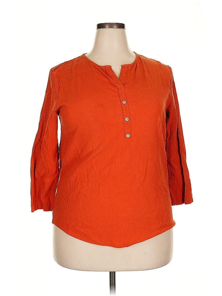 Pre-owned Unbranded 3/4 Sleeve Blouse In Orange