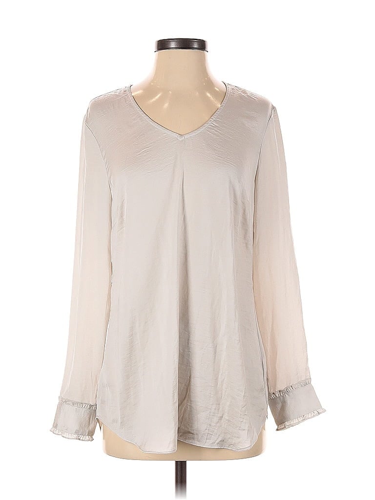 Pre-owned Cabi Long Sleeve Blouse In Silver
