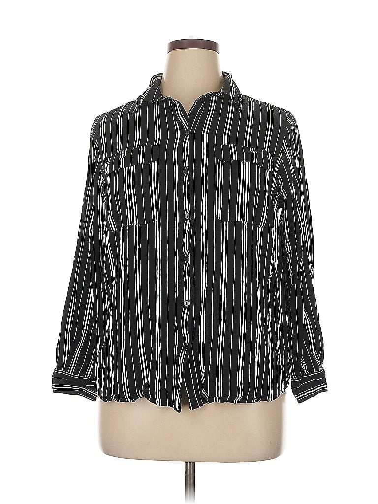 Pre-owned H&m 3/4 Sleeve Button Down Shirt In Black