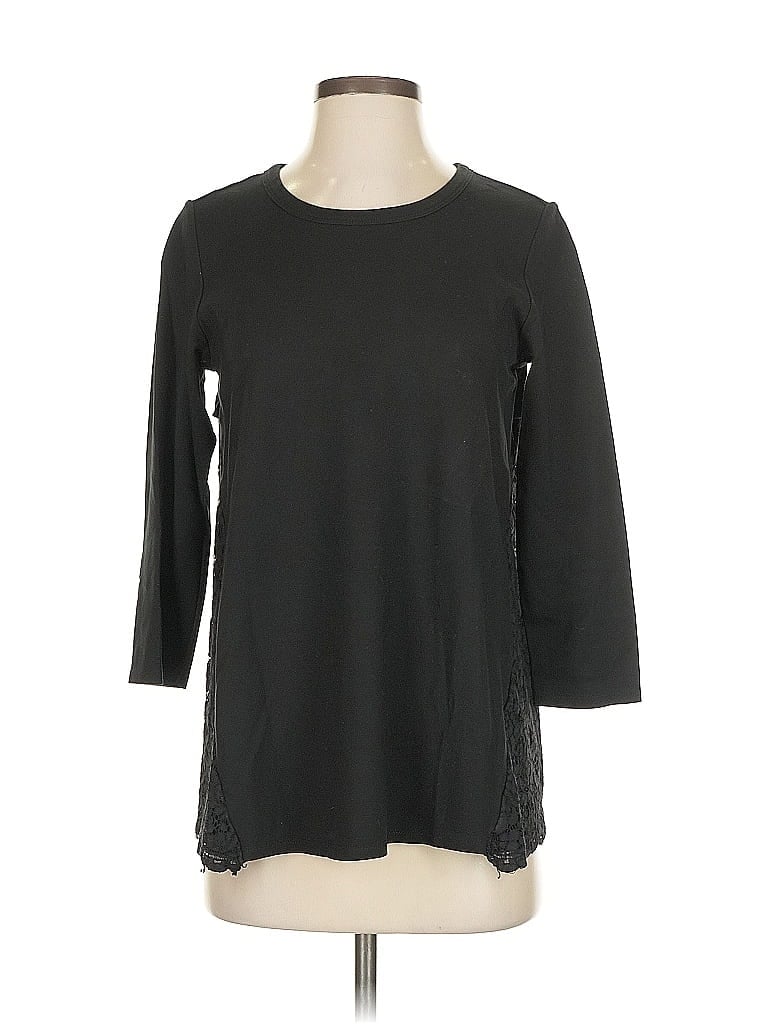 Click to view more detailed imagery on our partner's website Pre-owned Jjill 3/4 Sleeve Top Black Solid Pattern Crew Neck Tops