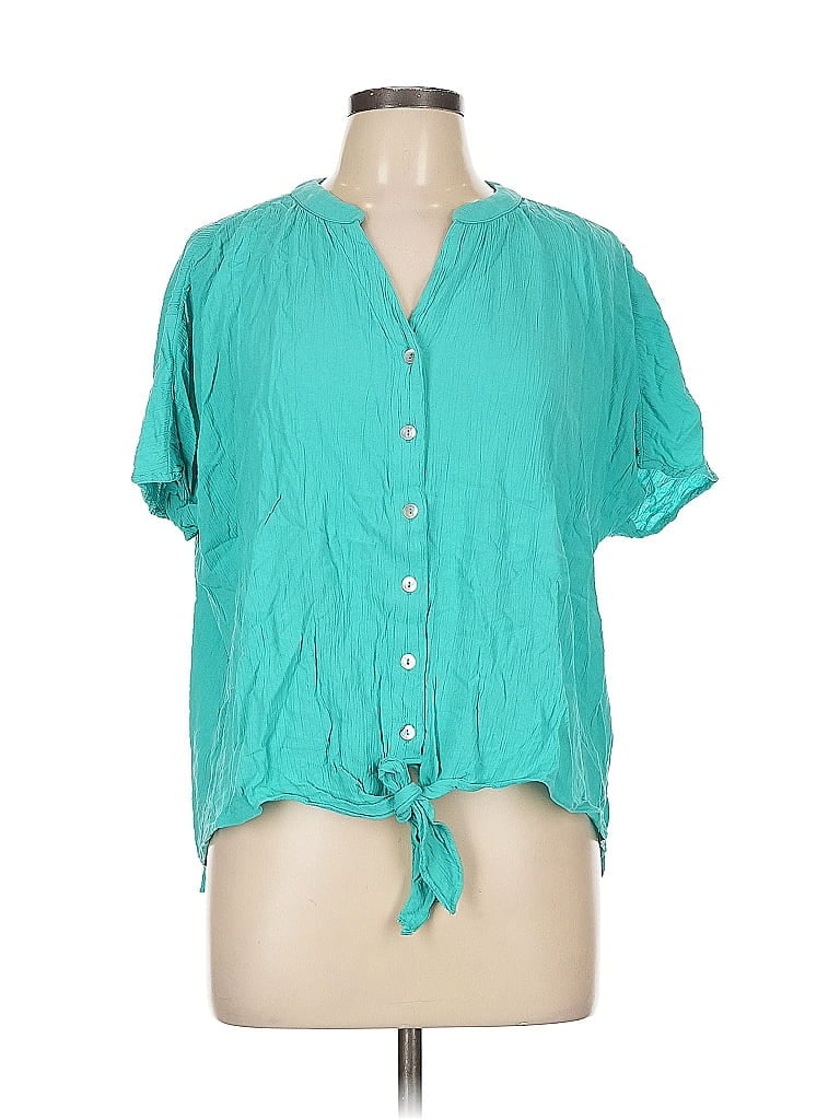 Pre-owned Chico's Short Sleeve Blouse In Blue