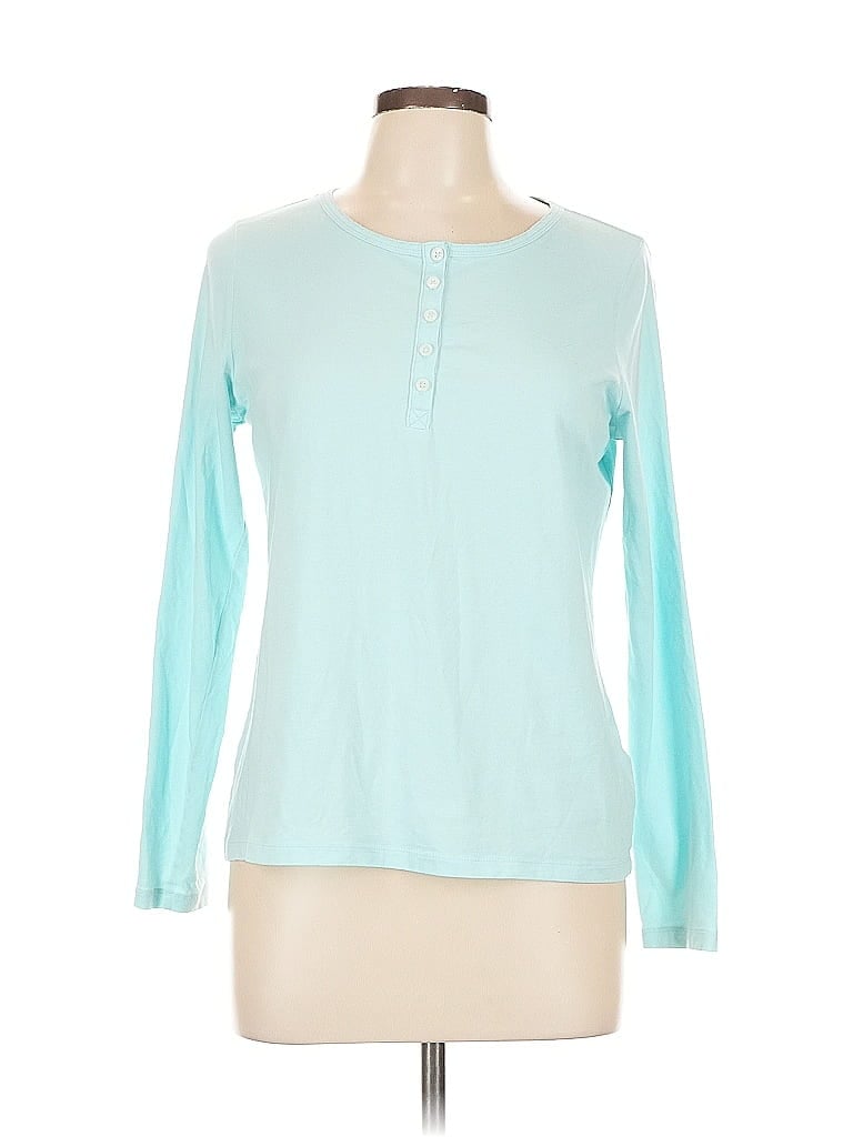Click to view more detailed imagery on our partner's website Pre-owned Lands' End Long Sleeve Top Teal Crew Neck Tops In Blue