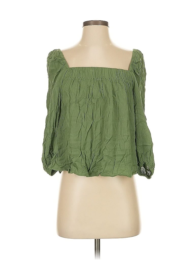 Pre-owned Mng 3/4 Sleeve Top Green Square Neckline Tops