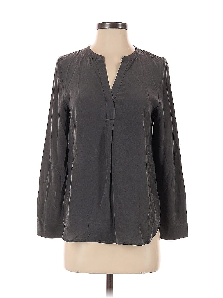 Pre-owned Joie Long Sleeve Silk Top Gray Open Neckline Tops