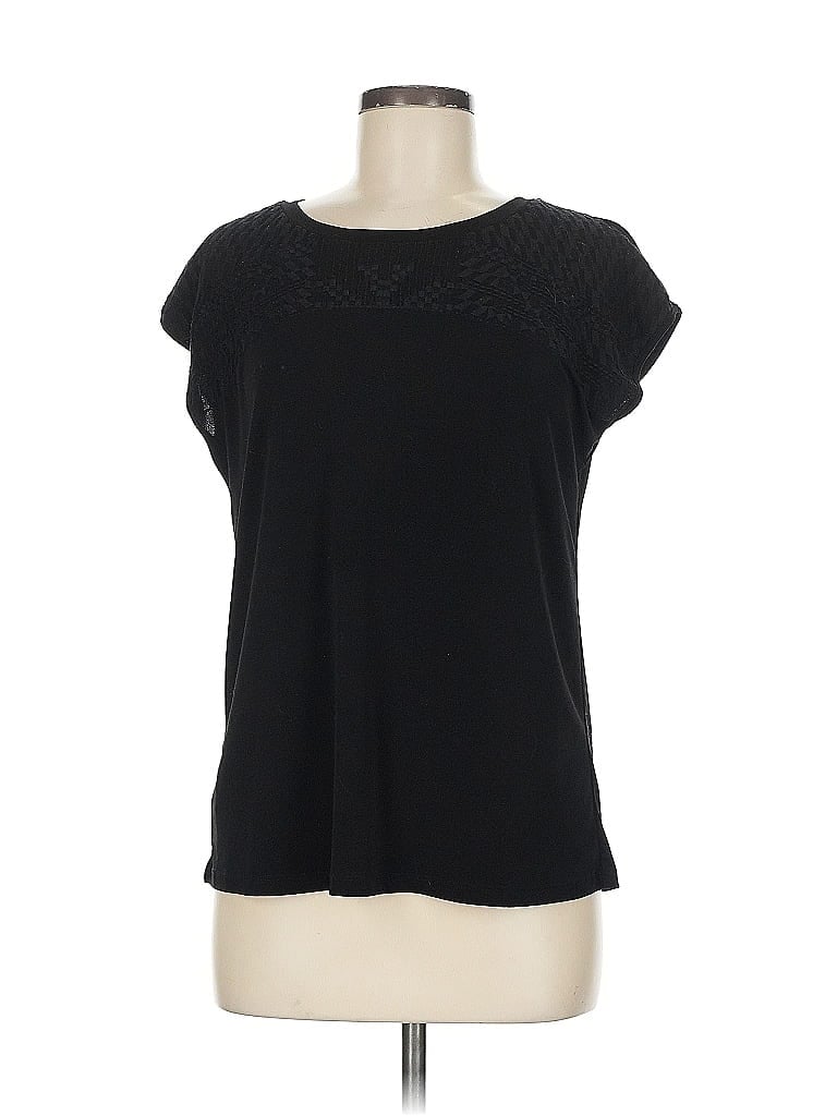 ANN TAYLOR Pre-owned Short Sleeve Top Black Scoop Neck Tops
