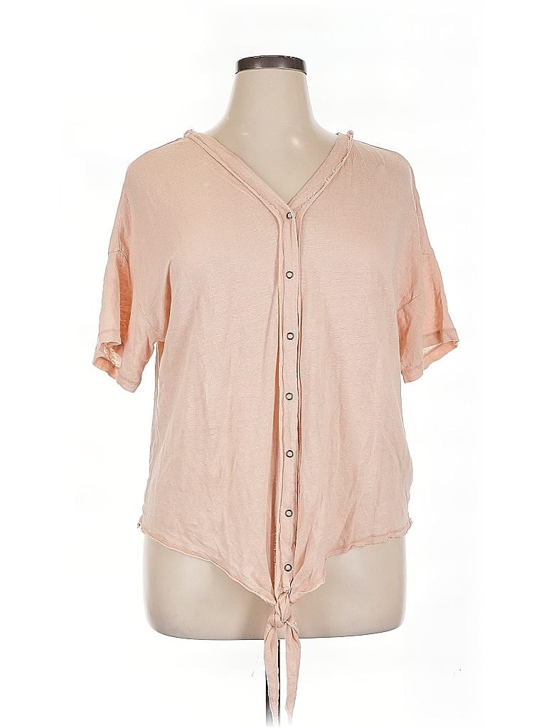 XCVI 100% Linen Pink Short Sleeve Blouse Size XL - photo 1