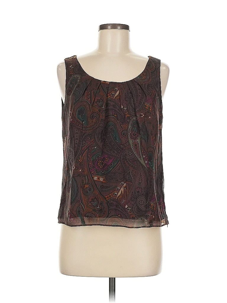 Pre-owned Lafayette 148 Sleeveless Silk Top Brown Halter Neckline Tops